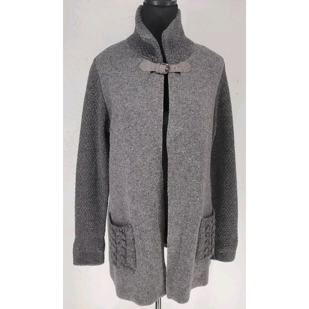 Chiaramente Gray Wool Blend Buckle Neck‎ Cardigan Sweater Coat Made Italy Small